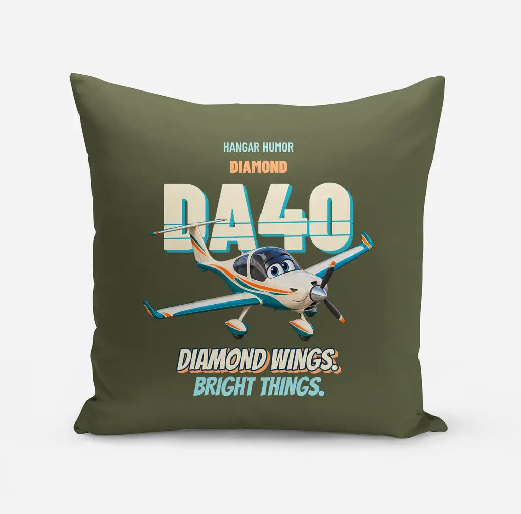 Diamond DA40 - Diamond wings. Bright things. design on green army pillow
