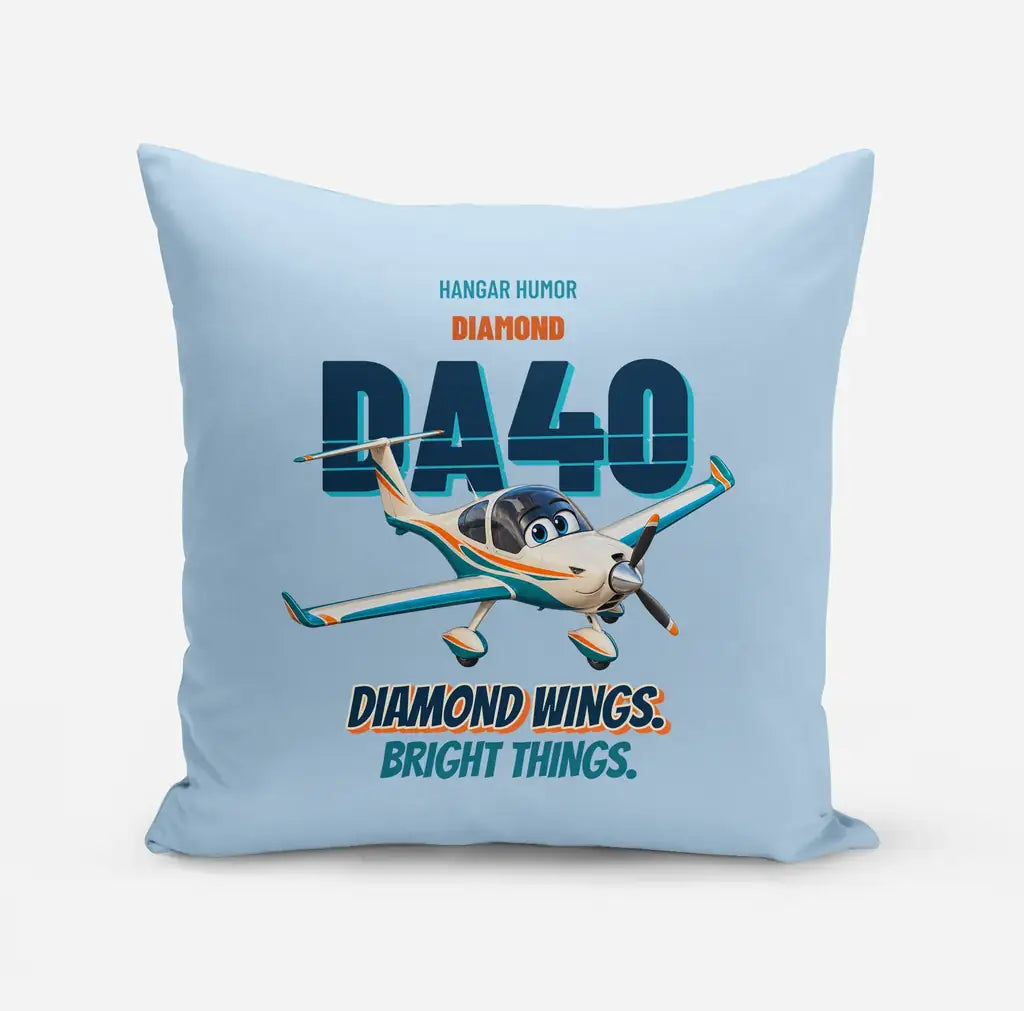 Diamond DA40 - Diamond wings. Bright things. design on light blue pillow