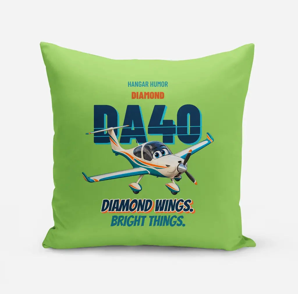 Diamond DA40 - Diamond wings. Bright things. design on light green pillow