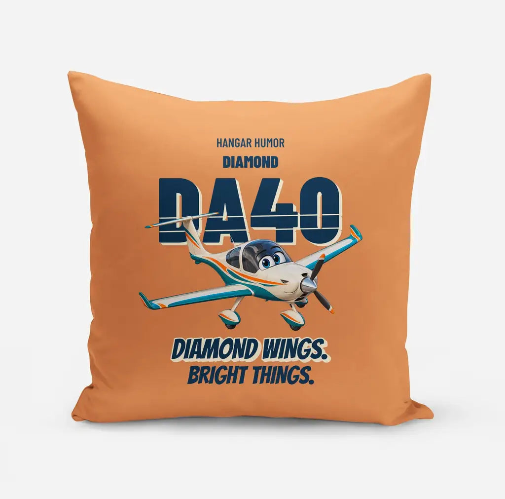 Diamond DA40 - Diamond wings. Bright things. design on orange pillow