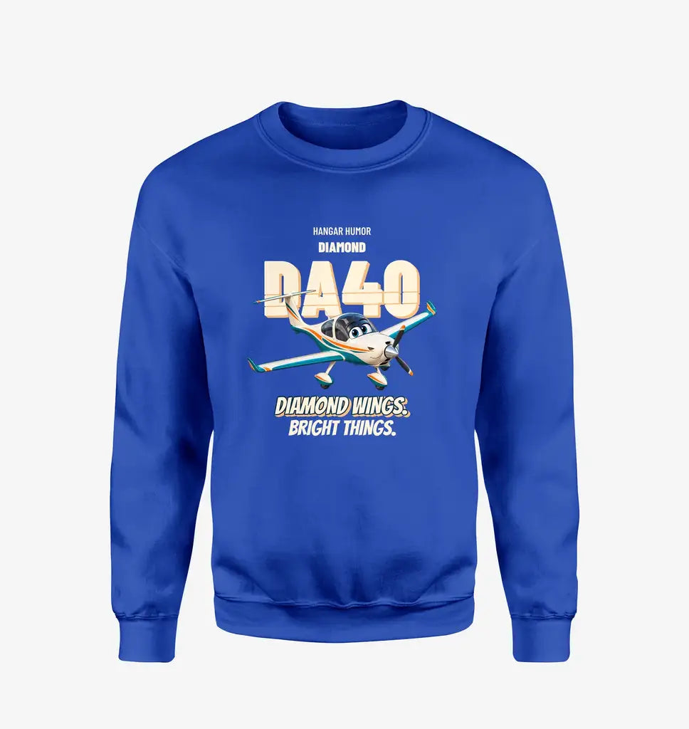 Diamond DA40 - Diamond wings. Bright things. design on blue sweatshirt