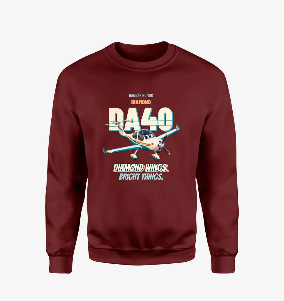 Diamond DA40 - Diamond wings. Bright things. design on wine red sweatshirt