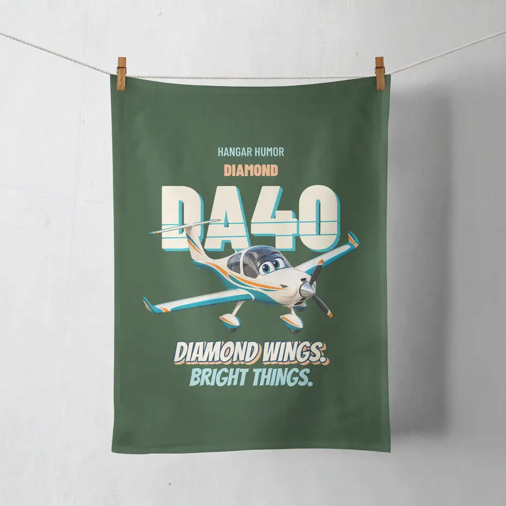 Diamond DA40 - Diamond wings. Bright things. design on dark green towel