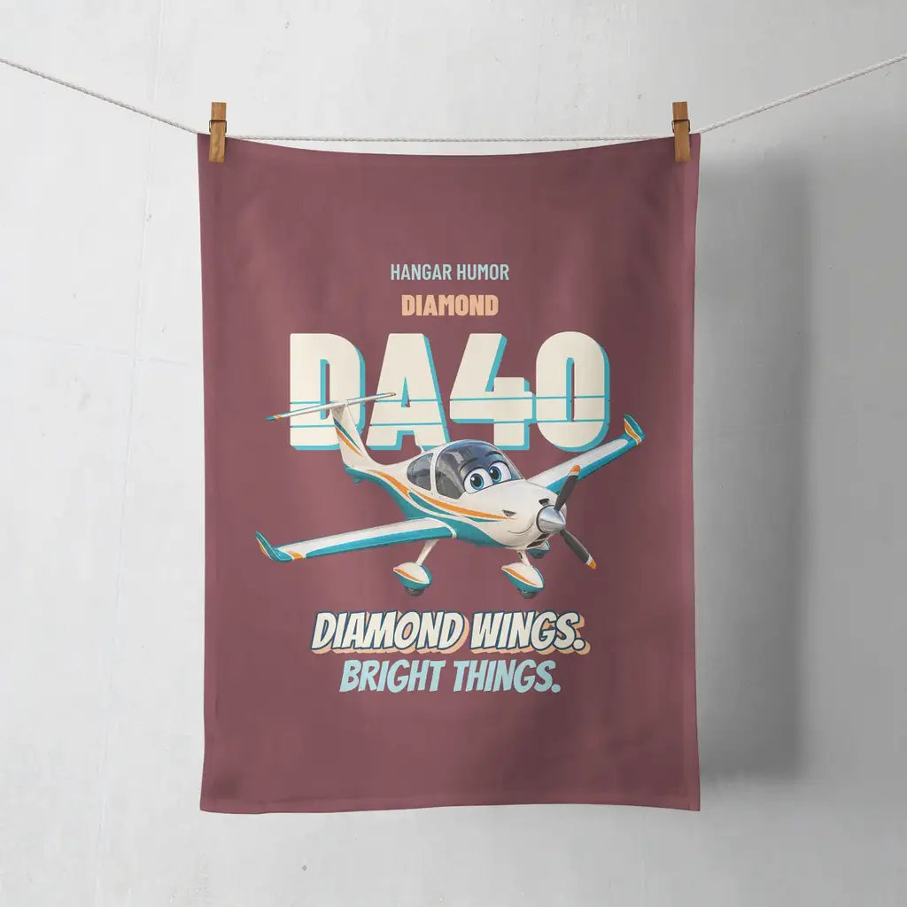 Diamond DA40 - Diamond wings. Bright things. design on dark red towel