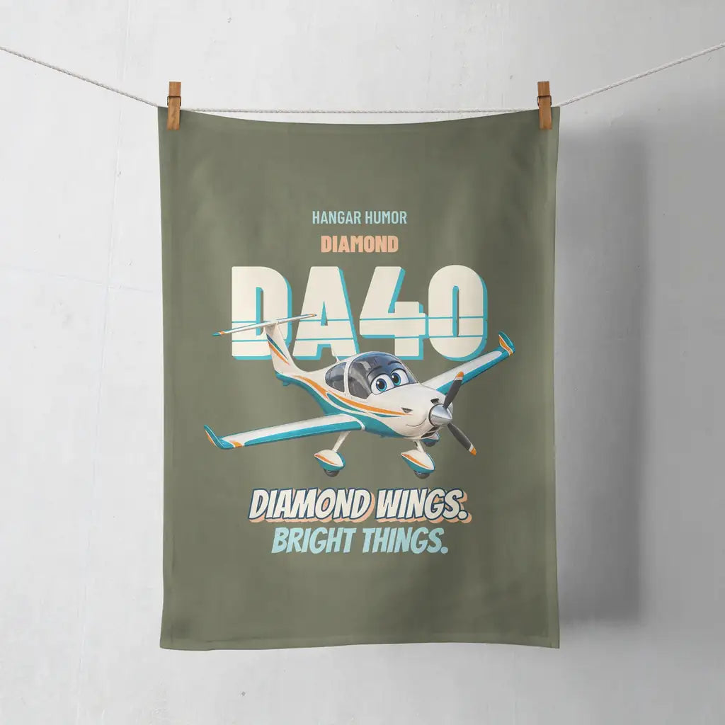 Diamond DA40 - Diamond wings. Bright things. design on green army towel