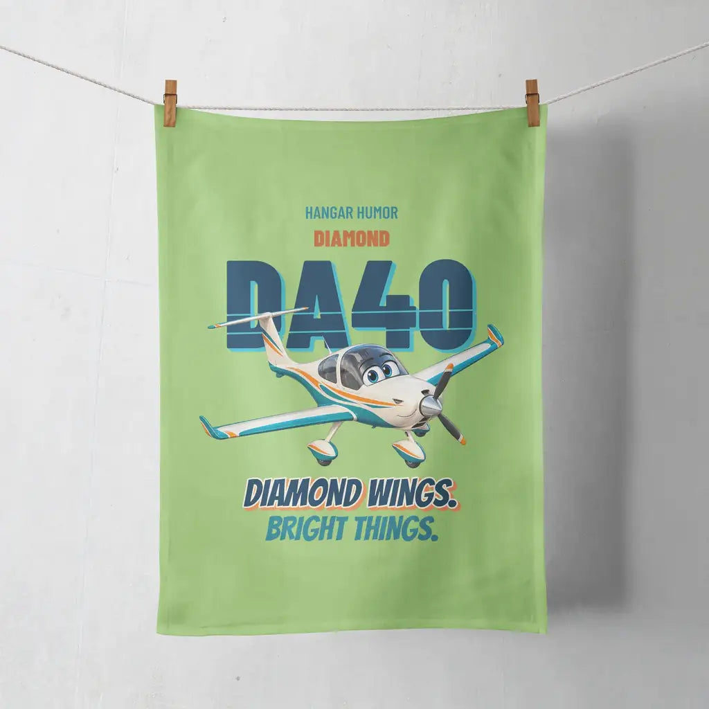 Diamond DA40 - Diamond wings. Bright things. design on light green towel