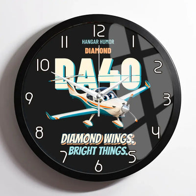 Diamond DA40 - Diamond wings. Bright things. design on black framed wall clock