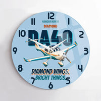 Thumbnail for Diamond DA40 - Diamond wings. Bright things. design on light blue no frame wall clock