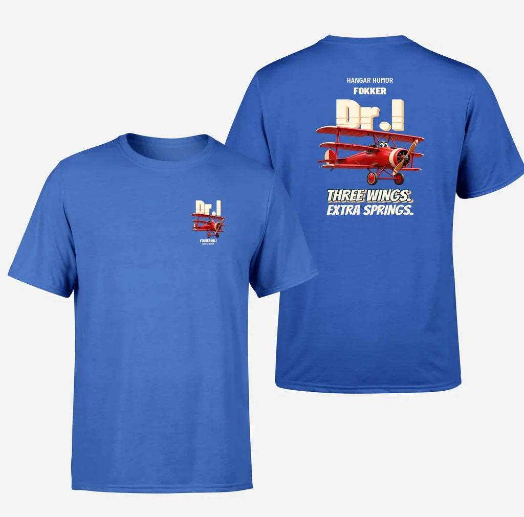 Fokker Dr.I - Three wings. Extra springs. - Double-Side T-Shirt design on blue double side t shirt