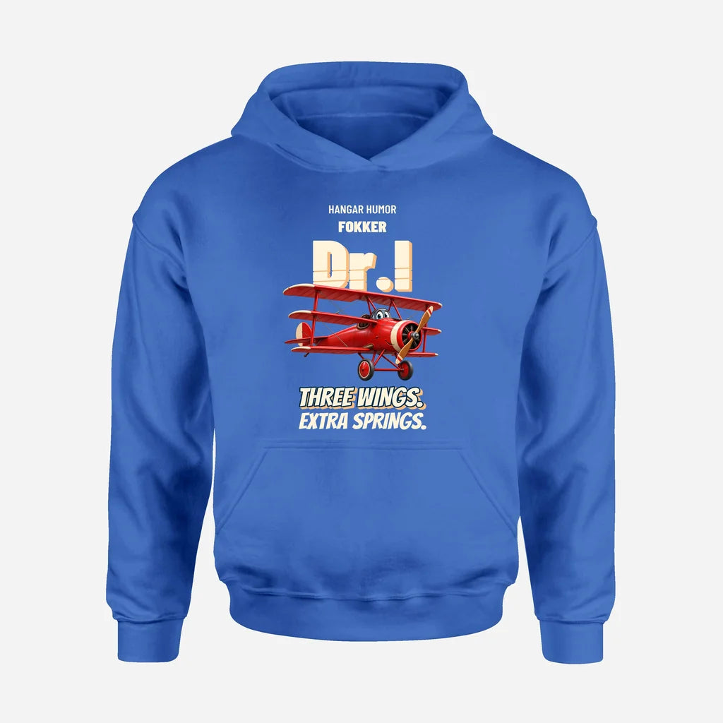 Fokker Dr.I - Three wings. Extra springs. design on blue hoodie single side