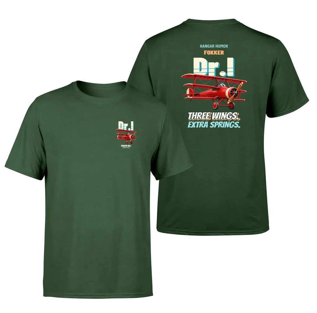 Fokker Dr.I - Three wings. Extra springs. - Double-Side T-Shirt design on darkgreen double side t shirt
