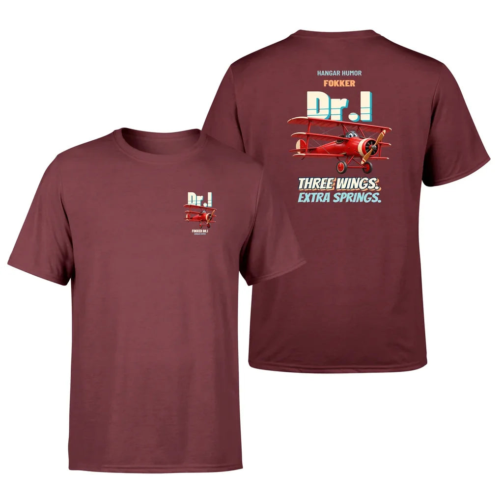 Fokker Dr.I - Three wings. Extra springs. - Double-Side T-Shirt design on darkred double side t shirt