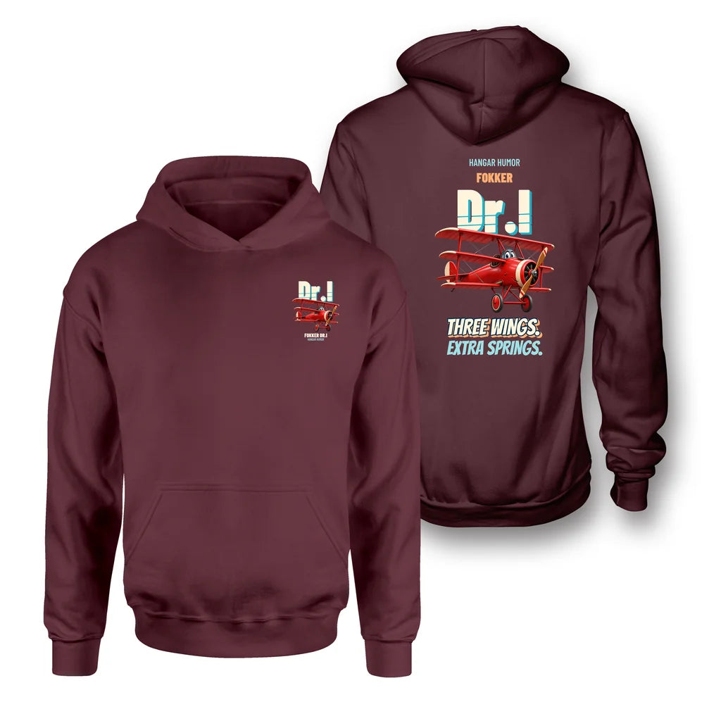 Fokker Dr.I - Three wings. Extra springs. - Double-Side Hoodie design on dark red double side hoodie