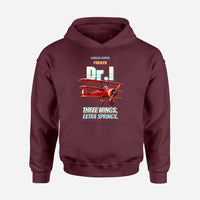 Thumbnail for Fokker Dr.I - Three wings. Extra springs. design on dark red hoodie single side