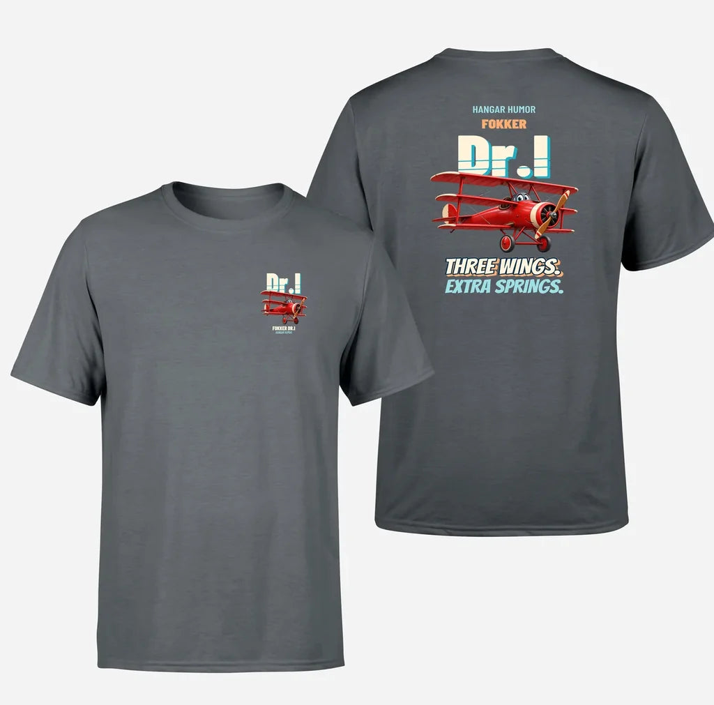 Fokker Dr.I - Three wings. Extra springs. - Double-Side T-Shirt design on gray double side t shirt