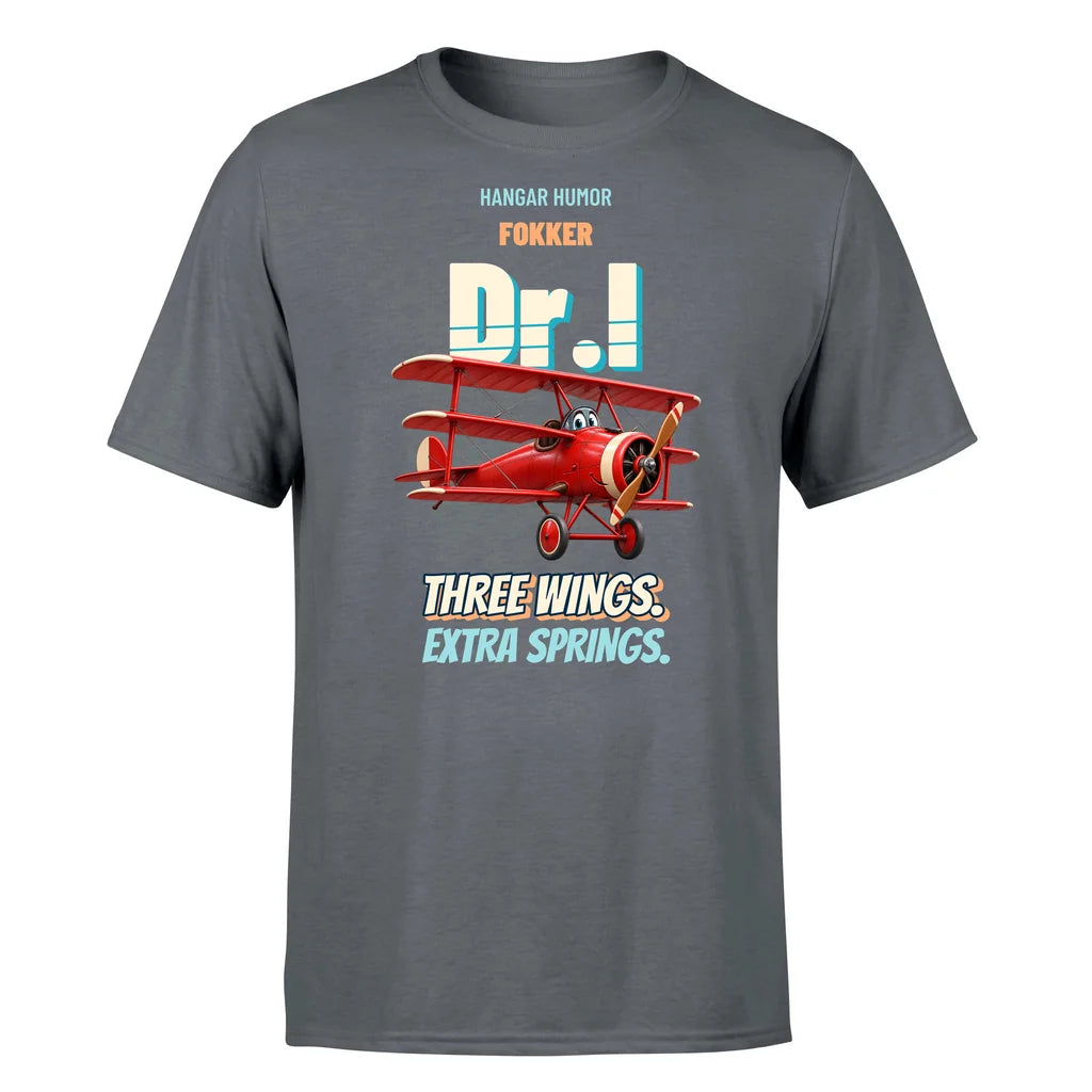 Fokker Dr.I - Three wings. Extra springs. - Premium T-Shirt design on gray premium t shirt