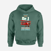 Thumbnail for Fokker Dr.I - Three wings. Extra springs. design on green hoodie single side
