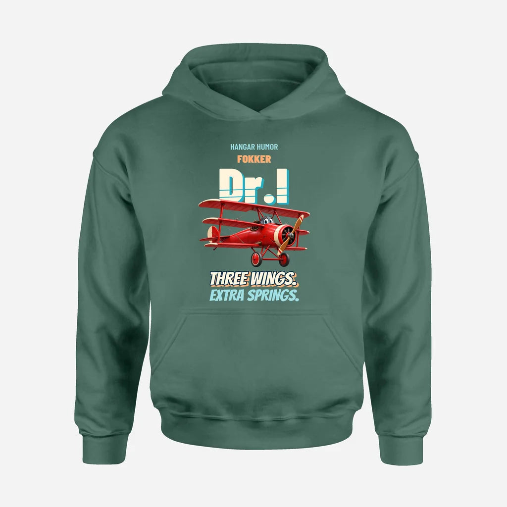Fokker Dr.I - Three wings. Extra springs. design on green hoodie single side