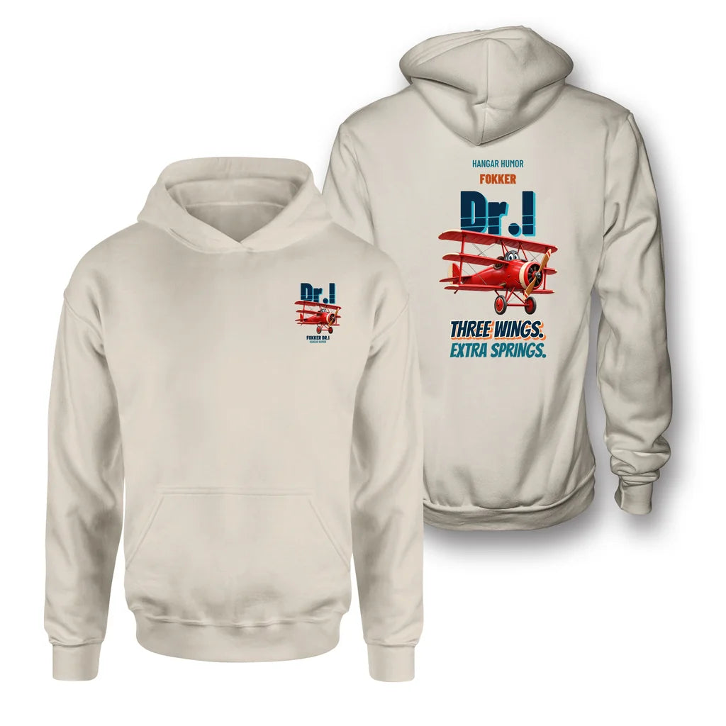 Fokker Dr.I - Three wings. Extra springs. - Double-Side Hoodie design on khaki double side hoodie