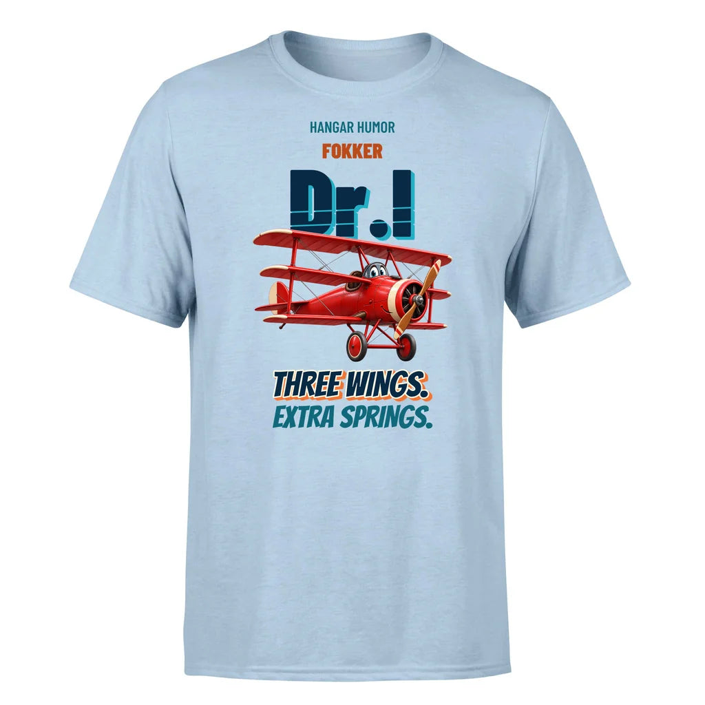 Fokker Dr.I - Three wings. Extra springs. - Premium T-Shirt design on lightblue premium t shirt