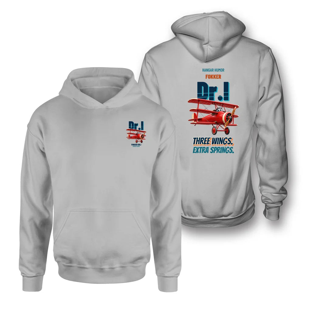 Fokker Dr.I - Three wings. Extra springs. - Double-Side Hoodie design on light gray double side hoodie