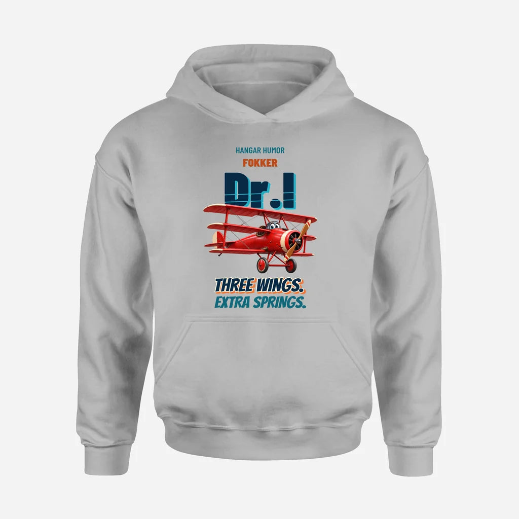 Fokker Dr.I - Three wings. Extra springs. design on light gray hoodie single side