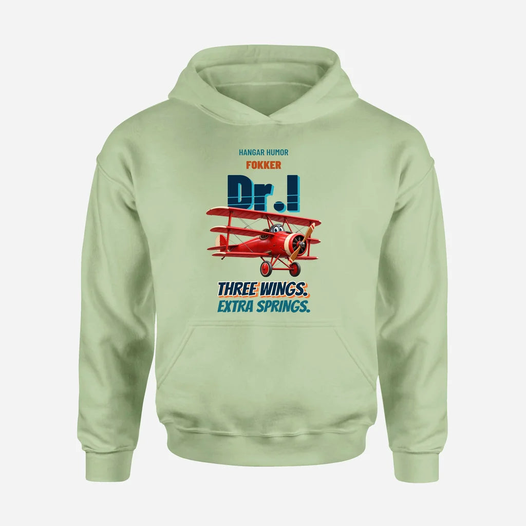 Fokker Dr.I - Three wings. Extra springs. design on light green hoodie single side
