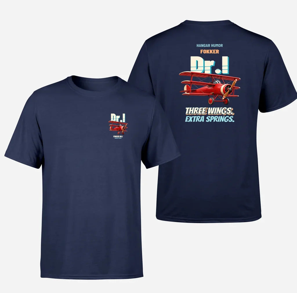 Fokker Dr.I - Three wings. Extra springs. - Double-Side T-Shirt design on navyblue double side t shirt