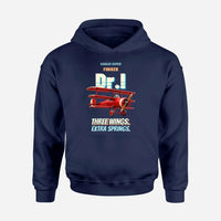 Thumbnail for Fokker Dr.I - Three wings. Extra springs. design on navy blue hoodie single side