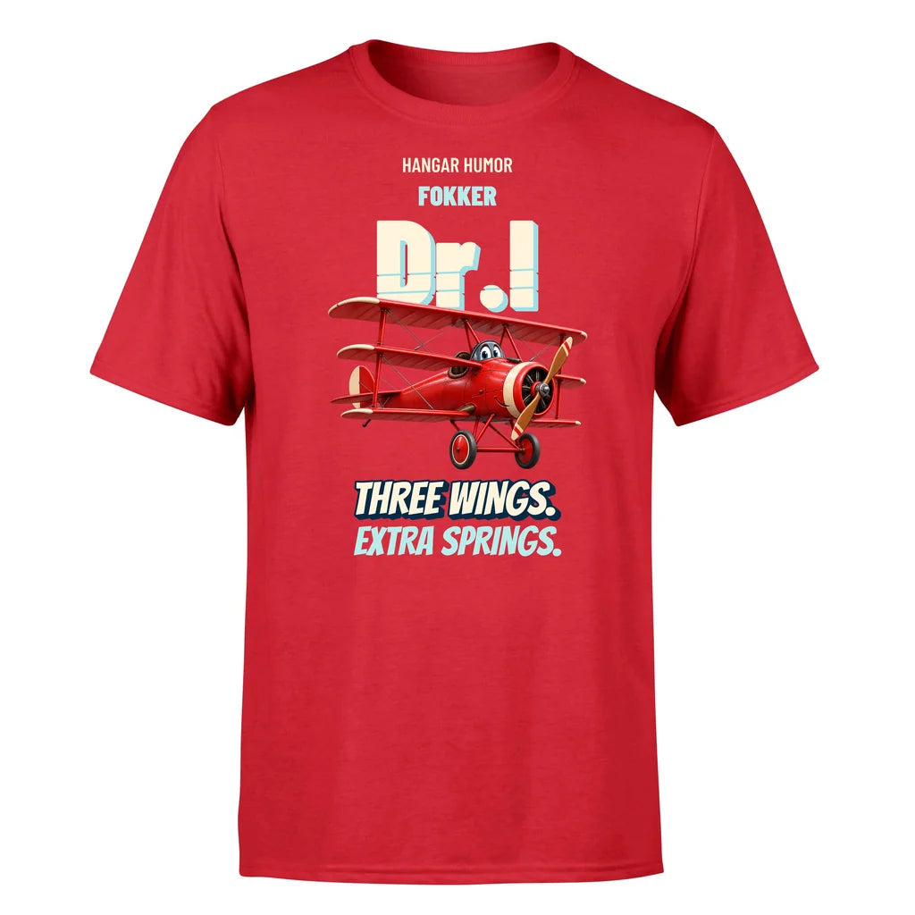 Fokker Dr.I - Three wings. Extra springs. - Premium T-Shirt design on red premium t shirt
