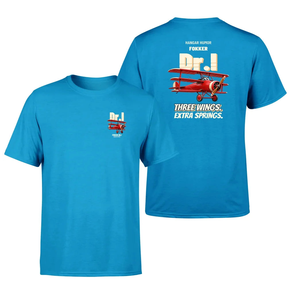 Fokker Dr.I - Three wings. Extra springs. - Double-Side T-Shirt design on turquoise double side t shirt