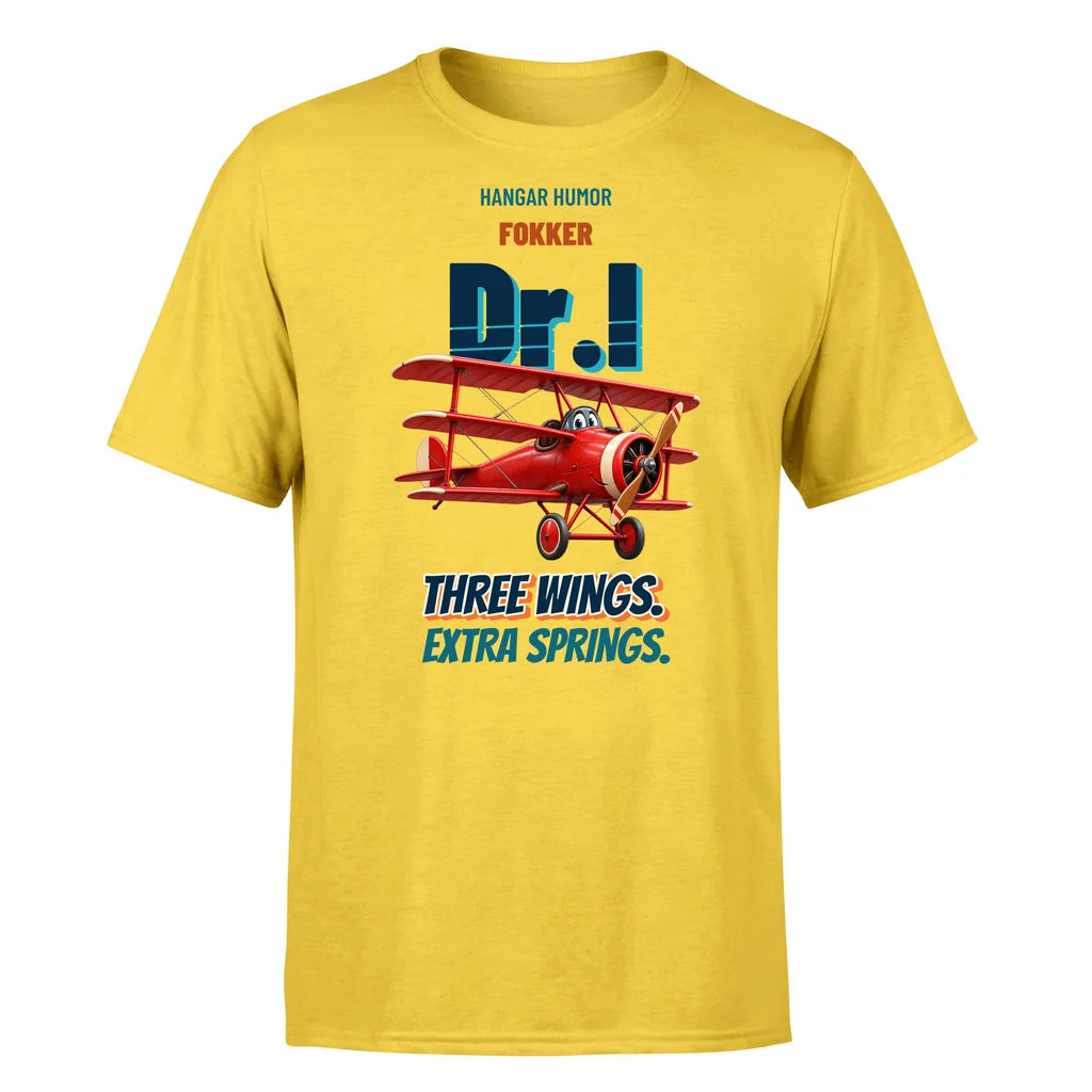 Fokker Dr.I - Three wings. Extra springs. - Premium T-Shirt design on yellow premium t shirt
