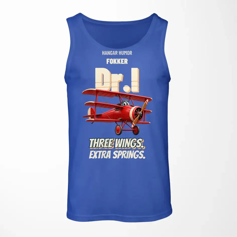 Fokker Dr.I - Three wings. Extra springs. design on blue tank top