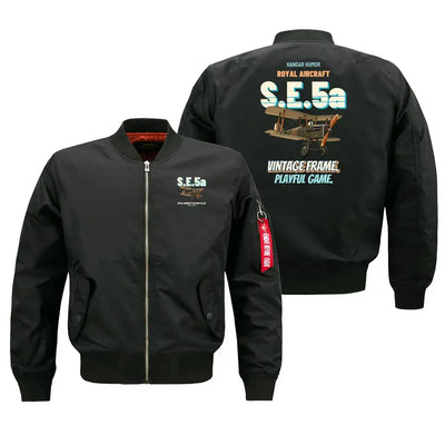 Royal Aircraft Factory S.E.5a - Vintage frame. Playful game. design on black bomber jacket