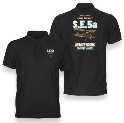 Royal Aircraft Factory S.E.5a - Vintage frame. Playful game. design on black polo t-shirt