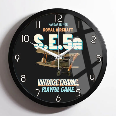Royal Aircraft Factory S.E.5a - Vintage frame. Playful game. design on black framed wall clock