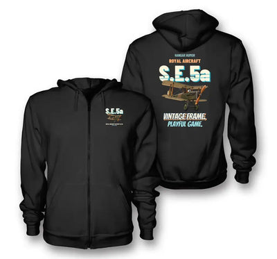 Royal Aircraft Factory S.E.5a - Vintage frame. Playful game. design on black zipped hoodie