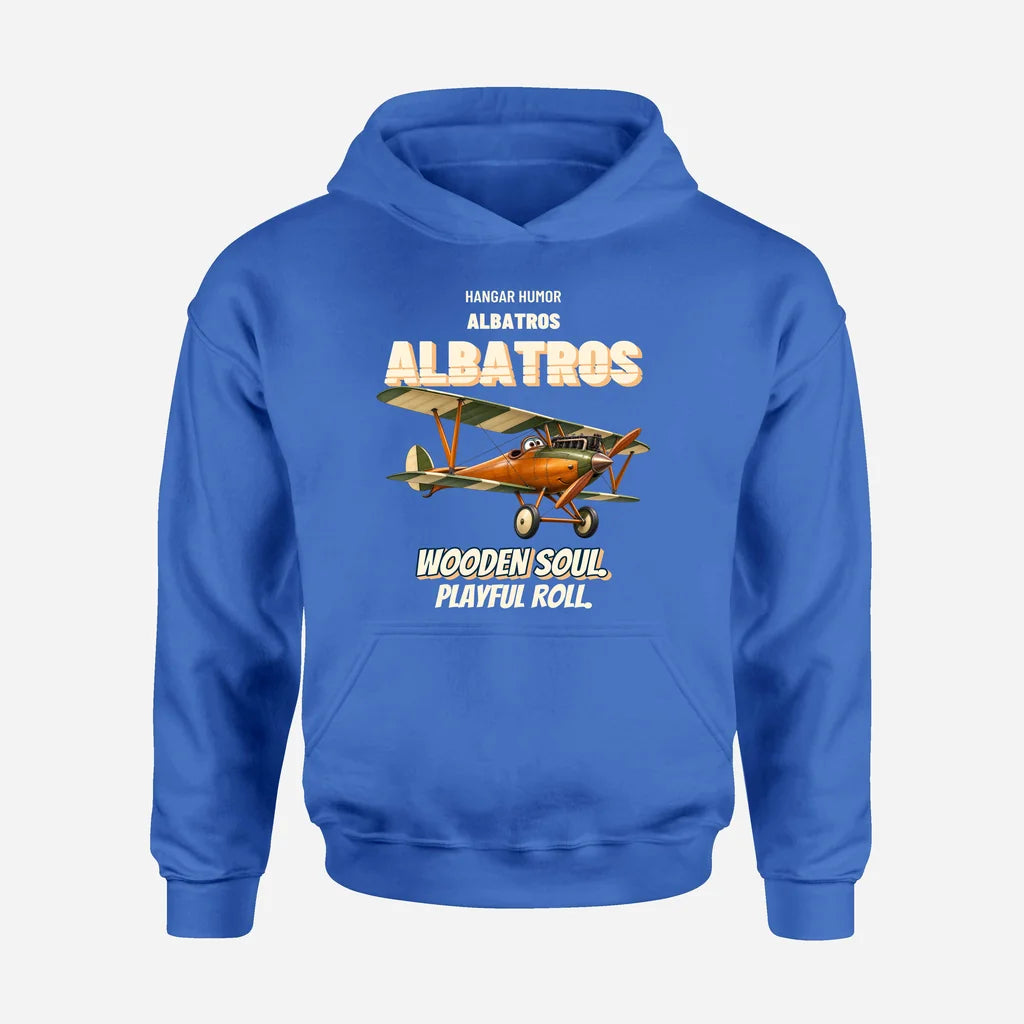 Albatros D.Va - Wooden soul. Playful roll. design on blue hoodie single side