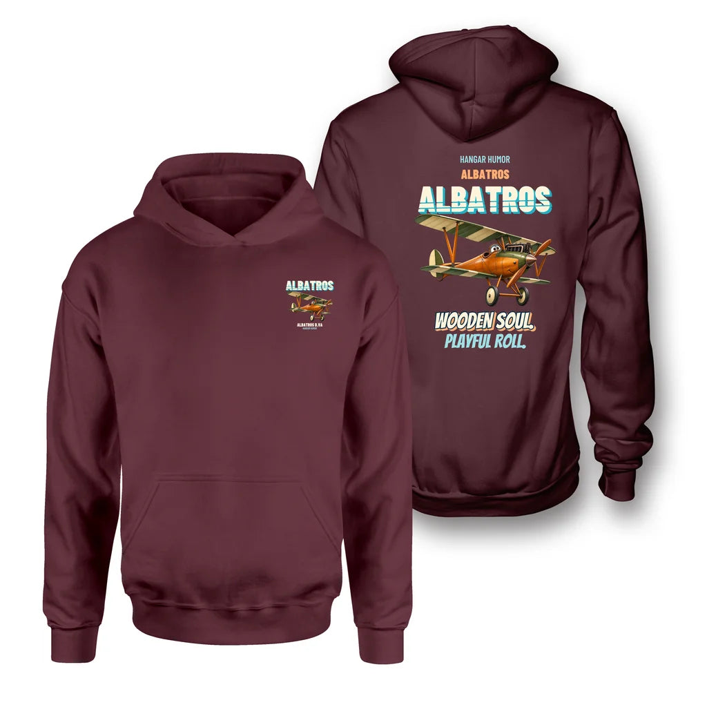 Albatros D.Va - Wooden soul. Playful roll. - Double-Side Hoodie design on dark red double side hoodie