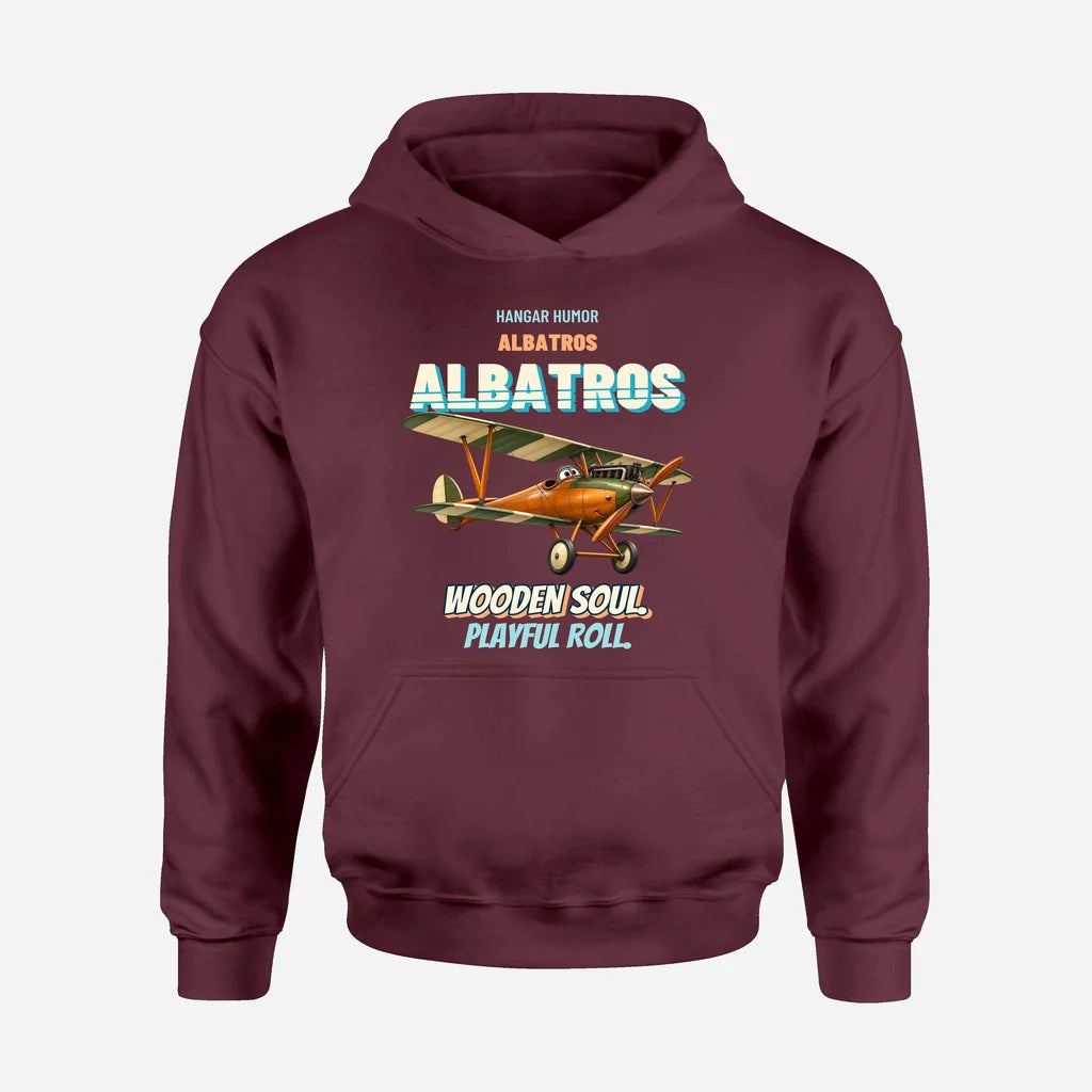 Albatros D.Va - Wooden soul. Playful roll. design on dark red hoodie single side