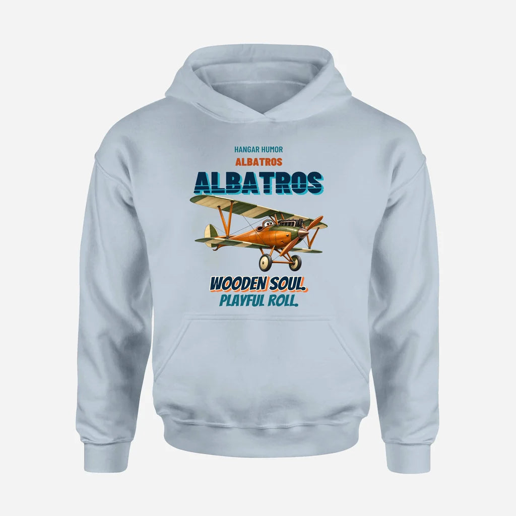 Albatros D.Va - Wooden soul. Playful roll. design on light blue hoodie single side