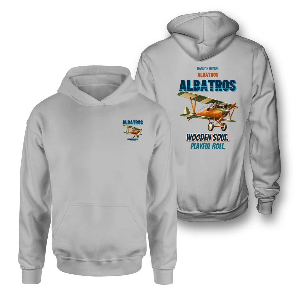 Albatros D.Va - Wooden soul. Playful roll. - Double-Side Hoodie design on light gray double side hoodie