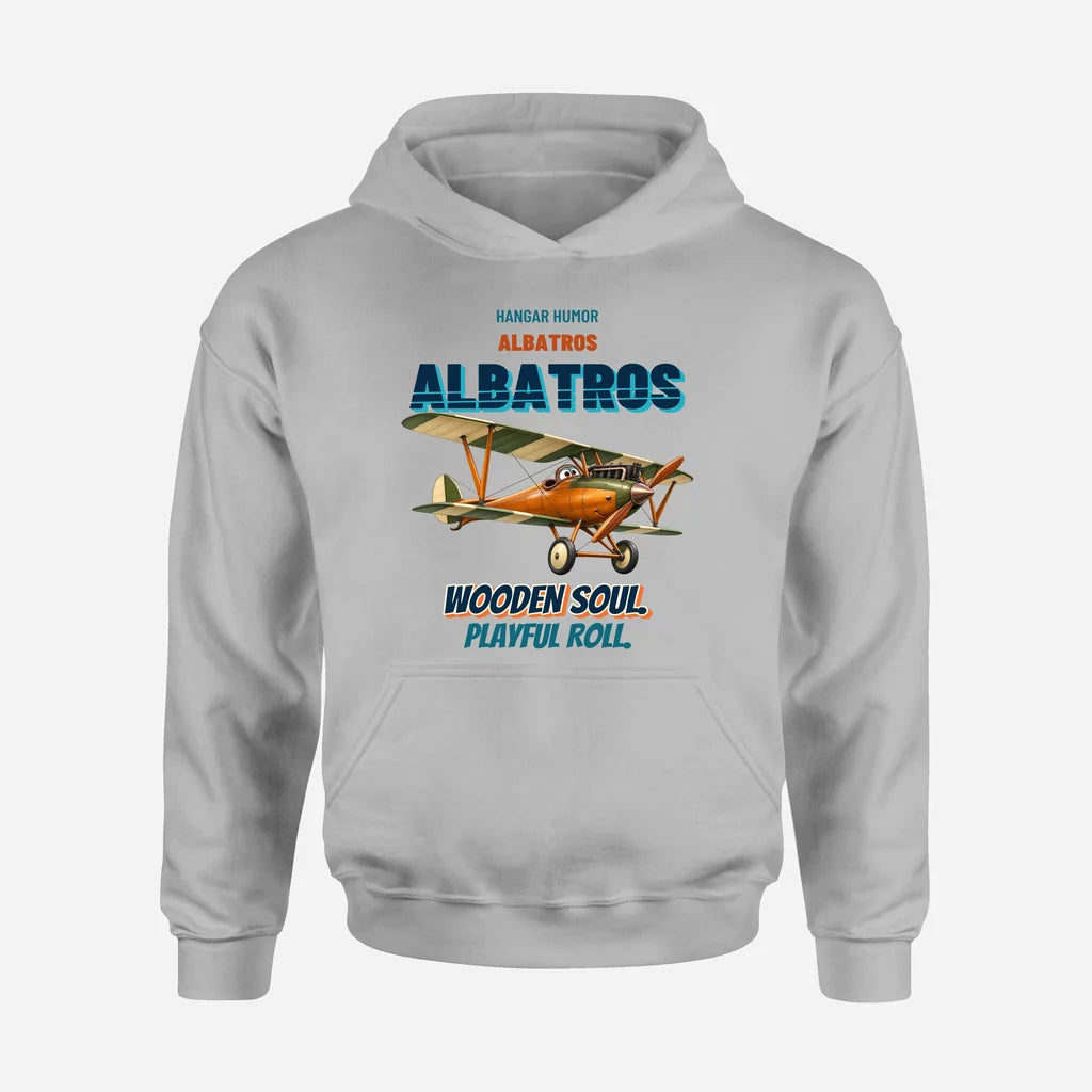 Albatros D.Va - Wooden soul. Playful roll. design on light gray hoodie single side