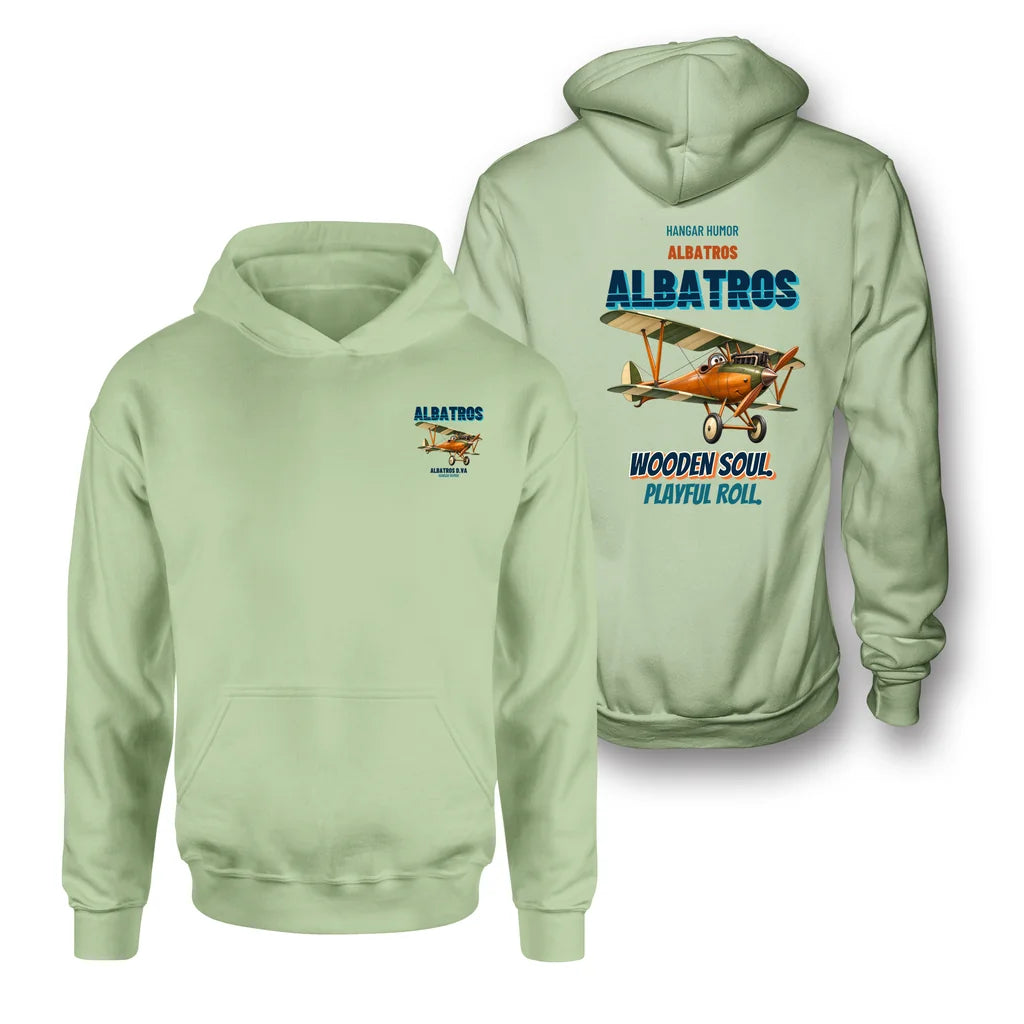 Albatros D.Va - Wooden soul. Playful roll. - Double-Side Hoodie design on light green double side hoodie
