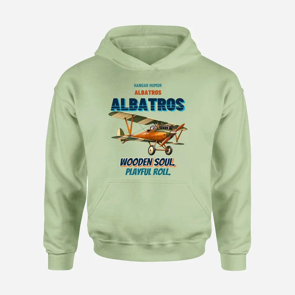 Albatros D.Va - Wooden soul. Playful roll. design on light green hoodie single side