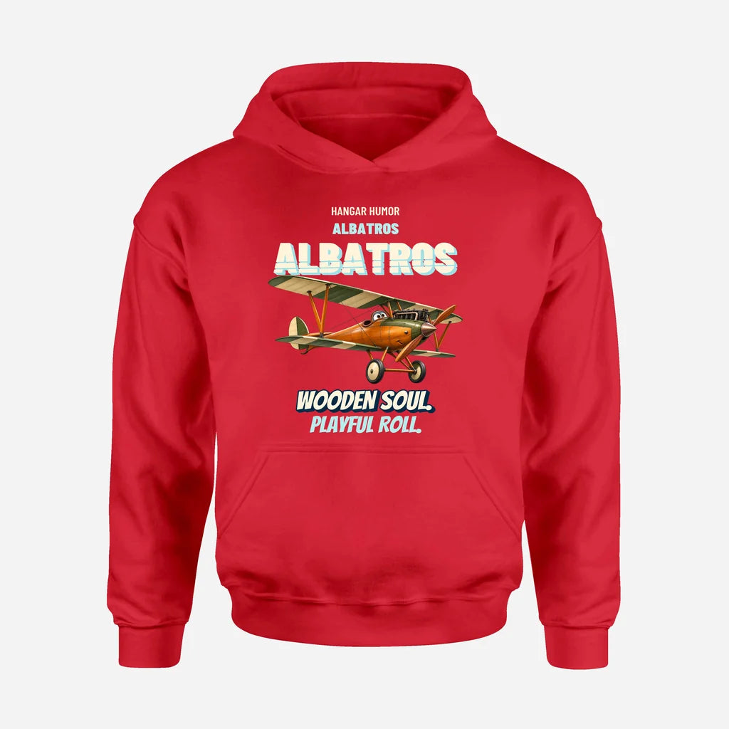 Albatros D.Va - Wooden soul. Playful roll. design on red hoodie single side