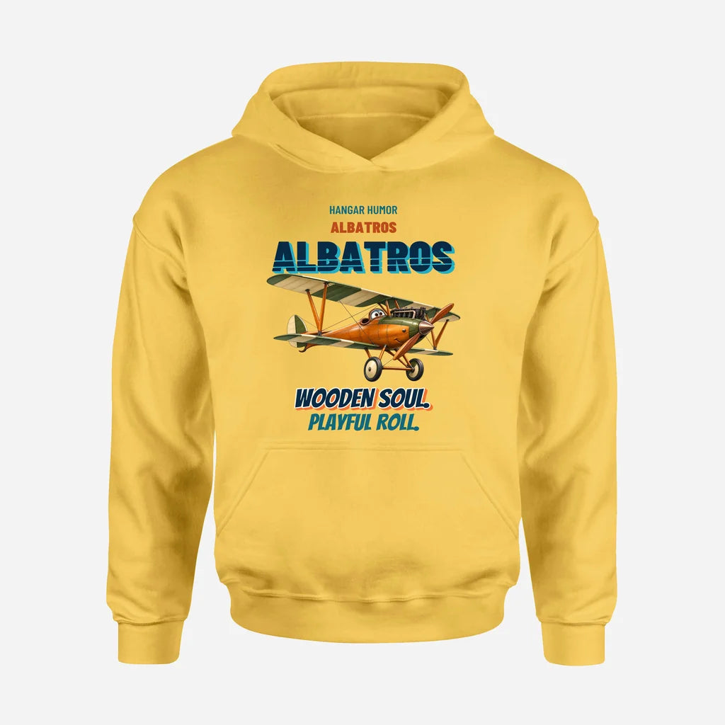 Albatros D.Va - Wooden soul. Playful roll. design on yellow hoodie single side