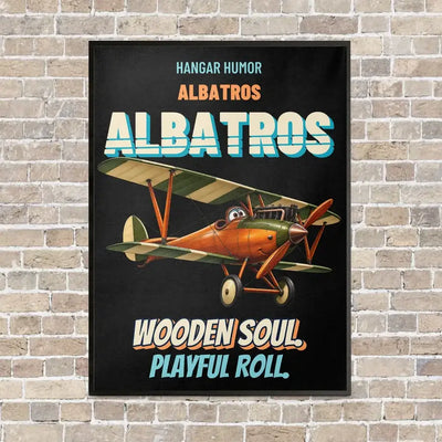 Albatros D.Va - Wooden soul. Playful roll. vertical canvas print - framed - black background