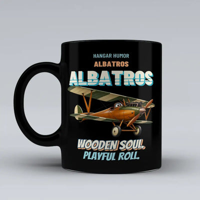 Albatros D.Va - Wooden soul. Playful roll. design on black ceramic mug