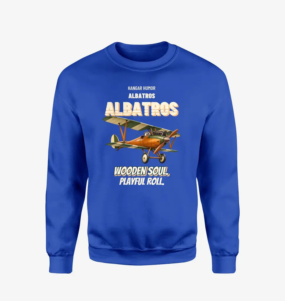 Albatros D.Va - Wooden soul. Playful roll. design on blue sweatshirt